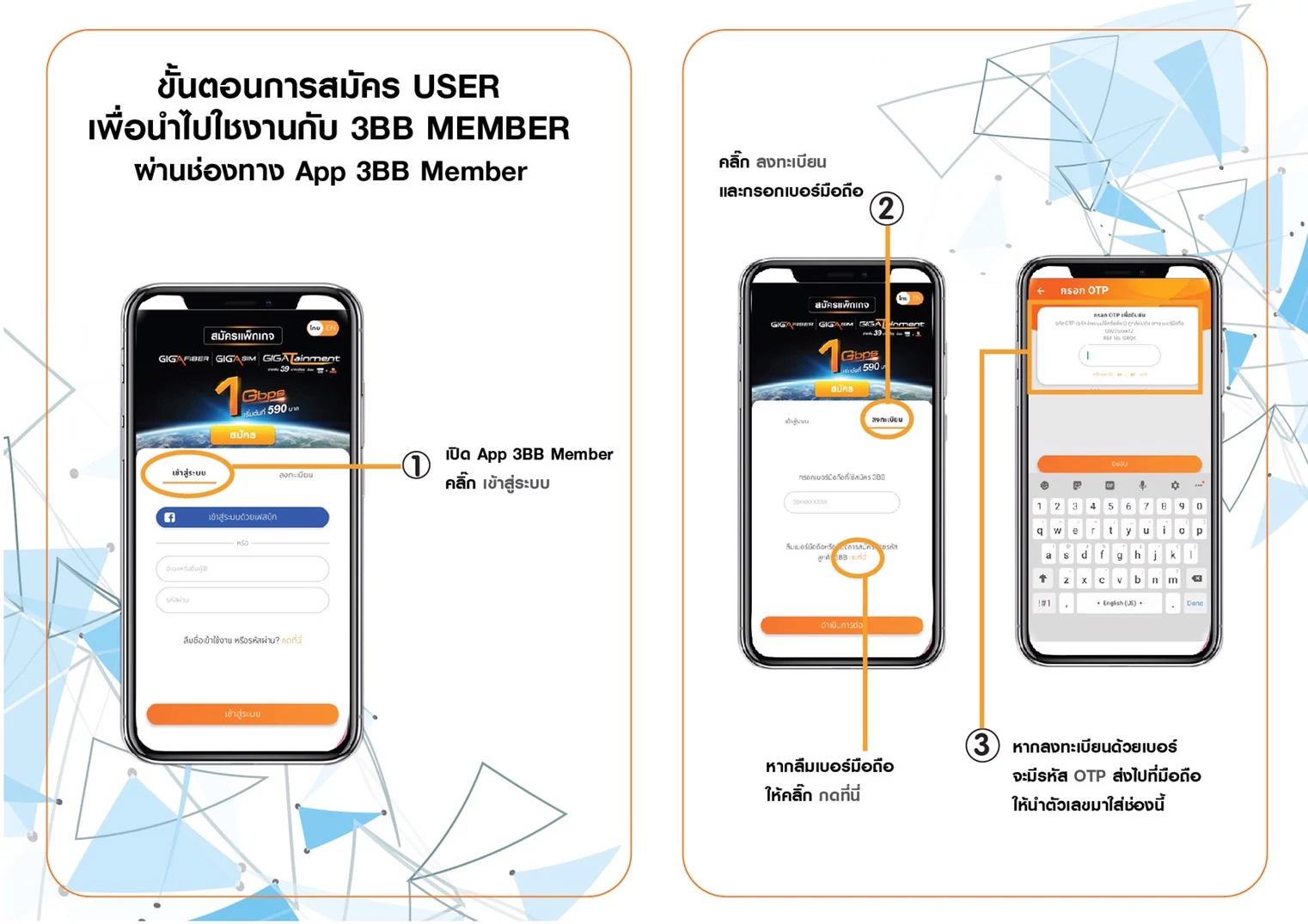 ขั้นตอนการลงทะเบียน APP 3BB MEMBER